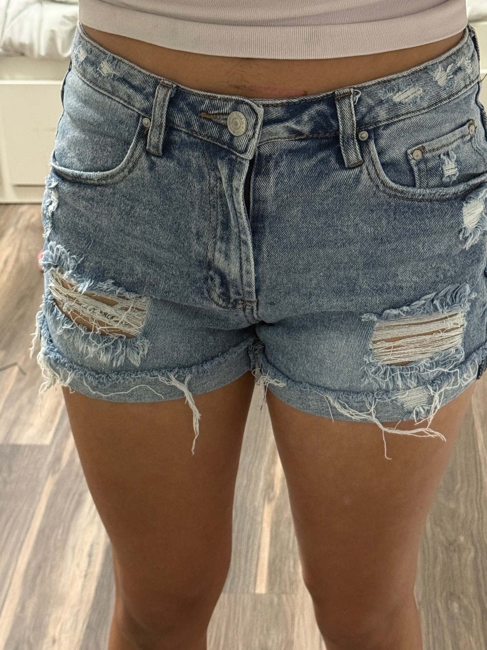Almost Famous Light Blue Distressed Denim Jean Shorts